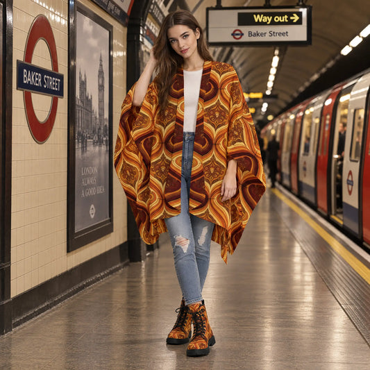 Retro Print Poncho Yoycol